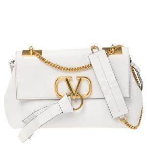 Pre Owned Valentino White Leather Vring Shoulder Bag