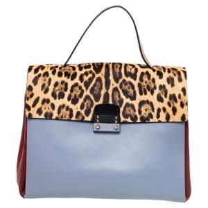 Pre Owned Valentino Multicolor Leather And Calf Hair Glam Lock Top Handle Bag