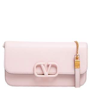 Valentino Pink Grained Leather VSling Crossbody Bag