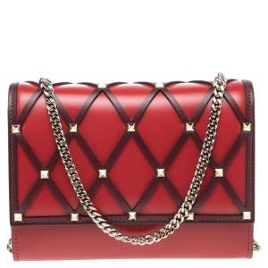 Valentino Red/Burgundy Leather Beehive WOC Clutch