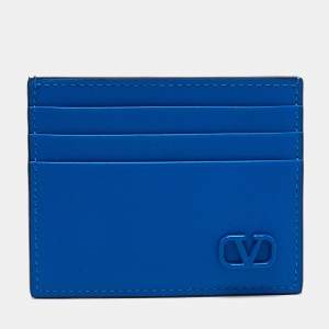 مملوكة مسبقًا Valentino Blue Leather Vlogo Card Holder