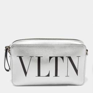 Valentino Silver Leather VLTN Clutch