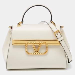 Pre Owned Valentino Off White Leather Small Alcove Top Handle Bag