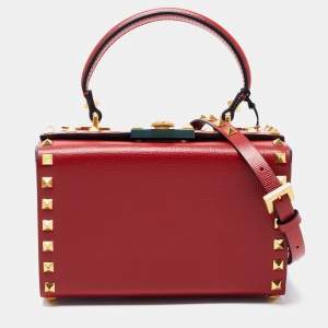 Pre Owned Valentino Red Leather Rockstud Alcove Top Handle Bag