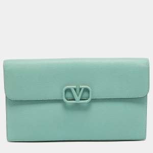 Valentino Mint Green Leather Vlogo Envelope Clutch