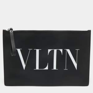 Valentino Black Leather VLTN Clutch
