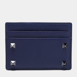 Valentino Blue Leather Rockstud Card Holder