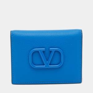 Valentino Blue Leather VLogo Card Case