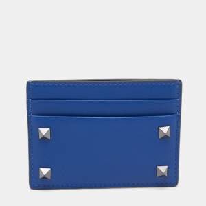 Valentino Blue Leather Rockstud Card Holder