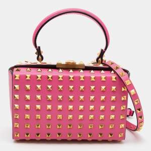 Pre Owned Valentino Pink Leather Rockstud Top Handle Bag