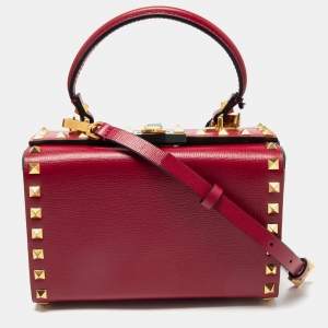 Pre Owned Valentino Red Leather Rockstud Alcove Top Handle Bag