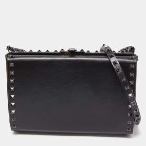 Valentino Black Leather Alcove Rockstud Clutch
