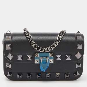 Pre Owned Valentino Black Leather Rockstud Chain Pouch