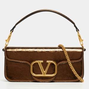 Valentino Bronze Leather Medium Loco Shoulder Bag