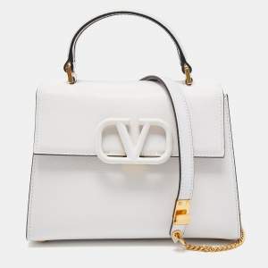 Pre Owned Valentino White Leather Small VSling Top Handle Bag