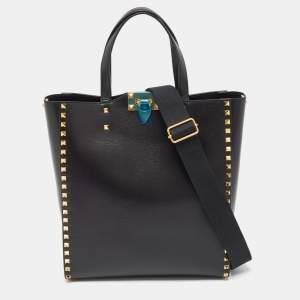 Pre Owned Valentino Black Leather Rockstud Alcove Tote
