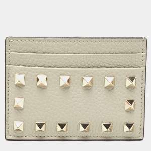 Valentino Grey Leather Rockstud Card Holder