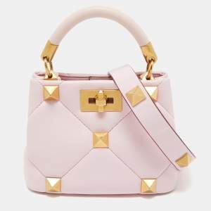 Valentino Pink Leather Mini Roman Stud Top Handle Bag