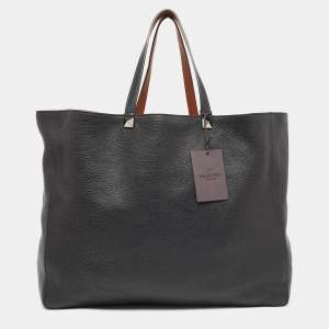 Pre Owned Valentino Brown/Black Leather Identity Reversible Tote