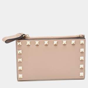 Valentino Dusty Pink Leather Rockstud Compact Wallet