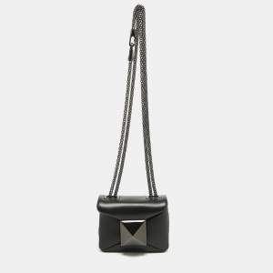 Pre Owned Valentino Black Leather Micro One Stud Crossbody Bag