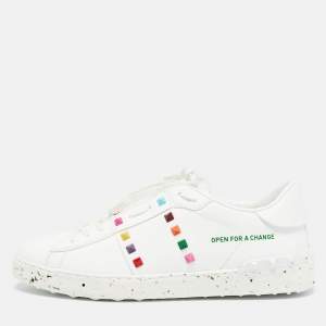 Valentino White Leather Rockstud Low Top Sneakers Size 44