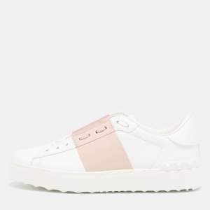 Valentino White/Beige Leather Rockstud Low Top Sneakers Size 38