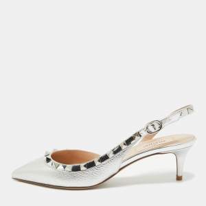 Valentino Silver Leather Rockstud D'orsay Pumps Size 37