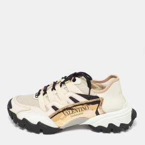 Valentino Cream/Black Mesh Fabric and Leather Climbers Sneakers Size 39