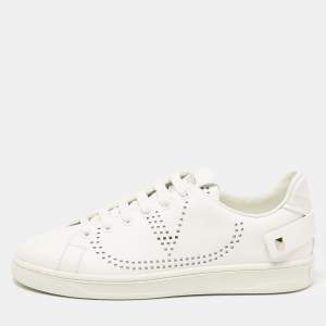 Pre Owned Valentino White Leather Backnet Sneakers Size 36