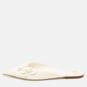Pre Owned Valentino Garavani White Leather Butterfly Embellished Mules Size 41