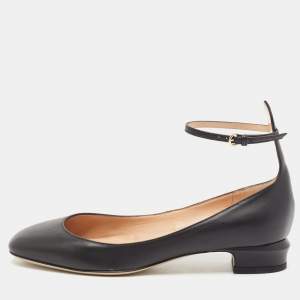 Valentino Black Leather Tango Ankle Strap Flats Size 37.5