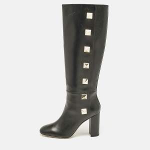 Valentino Black Leather Rockstud Knee Length Boots Size 40