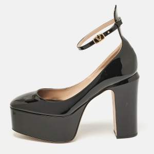 Pre Owned Valentino Black Patent Leather Tango Platform Pumps Size 38