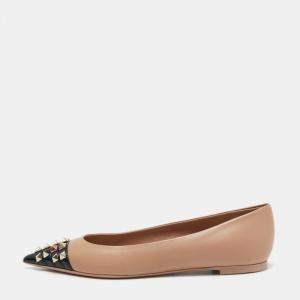 Valentino Beige/Black Leather Rockstud Ballet Flats Size 37.5