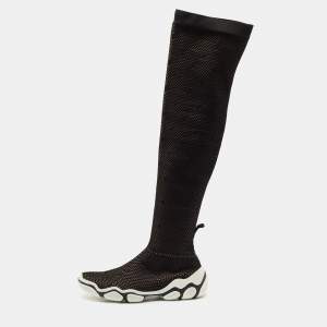 Valentino Black Stretch Fabric Knee Length Boots Size 39