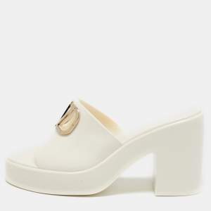 Pre Owned Valentino Off White Rubber VLogo Paltform Slide Sandals Size 38
