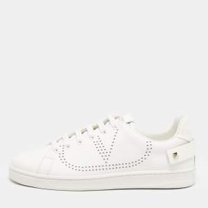 Pre Owned Valentino White Leather Bianco Backnet Low Top Sneakers Size 39.5