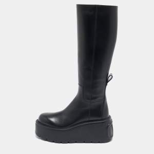 مملوكة مسبقًا Valentino Black Leather Uniqueform Knee Length Boots Size 37.5