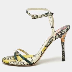 Valentino Multicolor Printed Leather Ankle Strap Sandals Size 37.5 