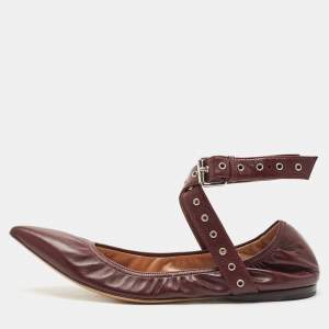 Valentino Burgundy Leather Rockstud Ballet Flats Size 37