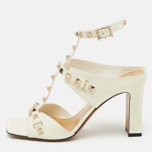 Valentino Ivory Leather Rockstud Ankle Strap Sandals Size 38