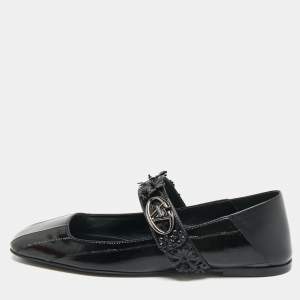 Pre Owned Valentino Black Eel Leather VLogo Locker Mary Jane Ballet Flats Size 39