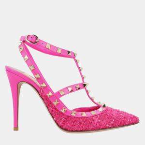 Pre Owned Valentino Caged 100 Tweed & Leather EU 38 Pink Pump