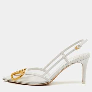 Pre Owned Valentino White/Transparent Leather and PVC VLogo Slingback Pumps Size 35