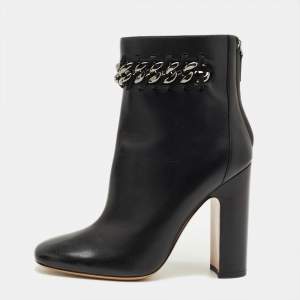 Pre Owned Valentino Black Leather Chain Link Ankle Length Boots Size 41