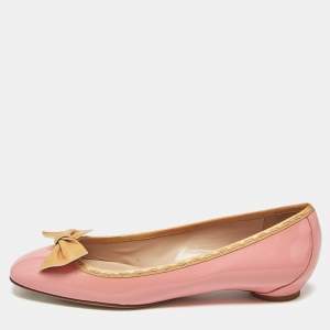 Pre Owned Valentino Pink Patent Leather Rockstud Bow Ballet Flats Size 37