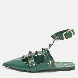 مملوكة مسبقًا Valentino Roman Stud Size 41.5 Green Leather Mules