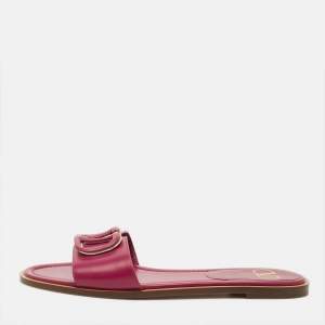 مملوكة مسبقًا Valentino Escape V logo Size 39 Burgundy Leather Flat Slides
