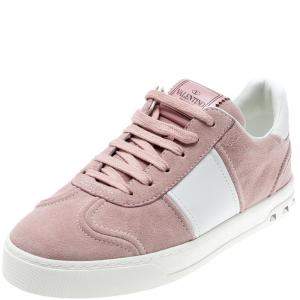 Pre Owned Valentino Loto/Bianco Suede and Leather Flycrew Lace Up Sneakers Size 38